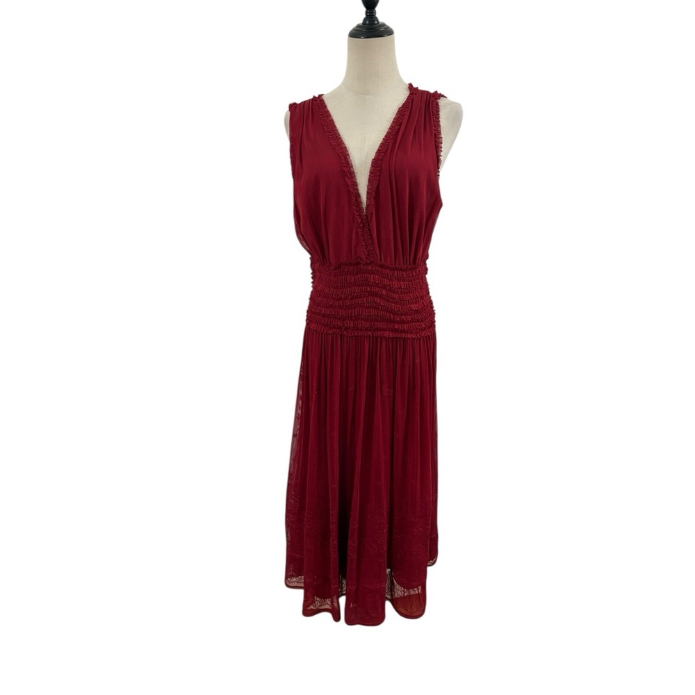 Max Studio‎ Special Edition Red Silk Lace Midi Dress Sz 14 Holiday